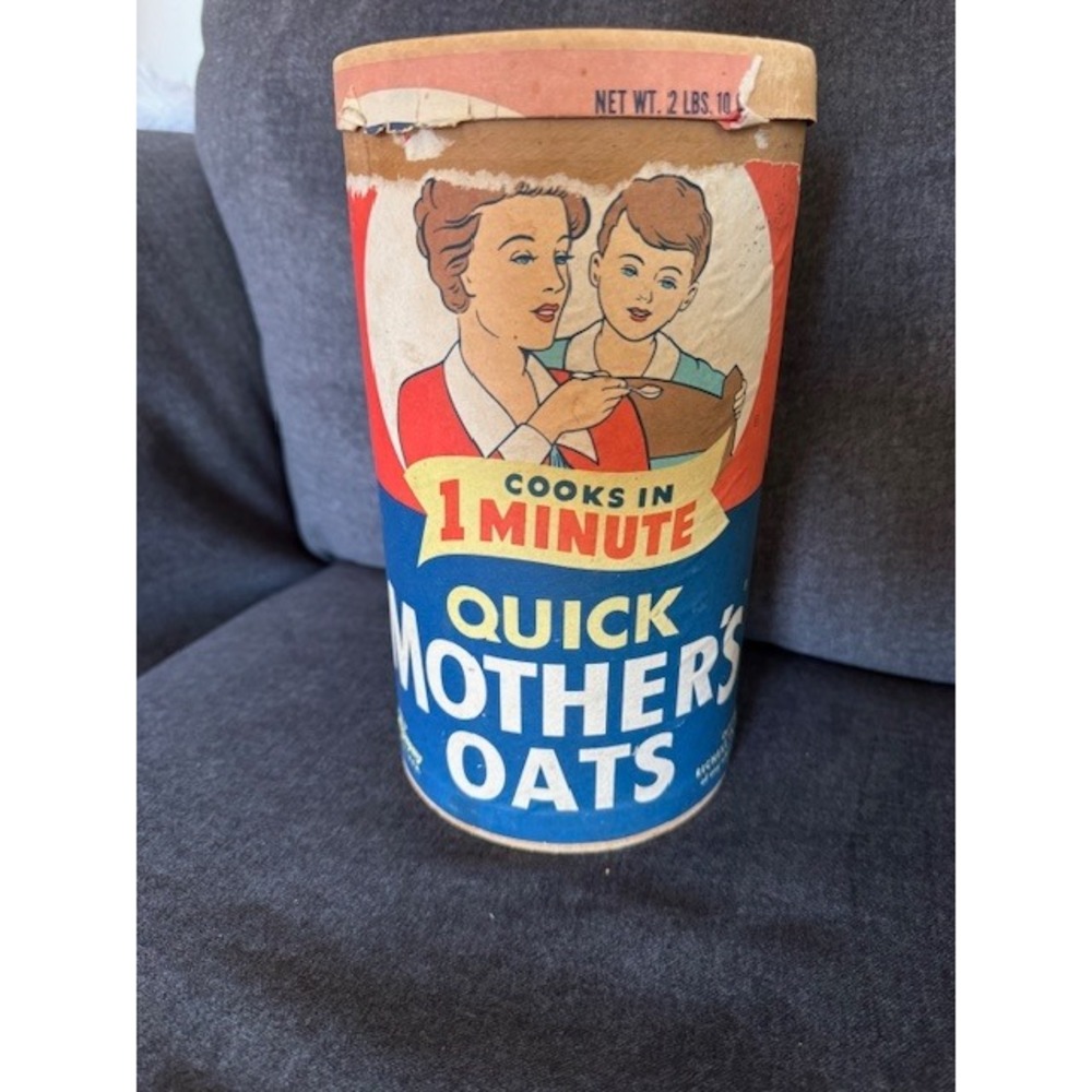 Vintage Quick Mother's Oats Cardboard Canister 2lb 10oz Quaker Oats Advertising